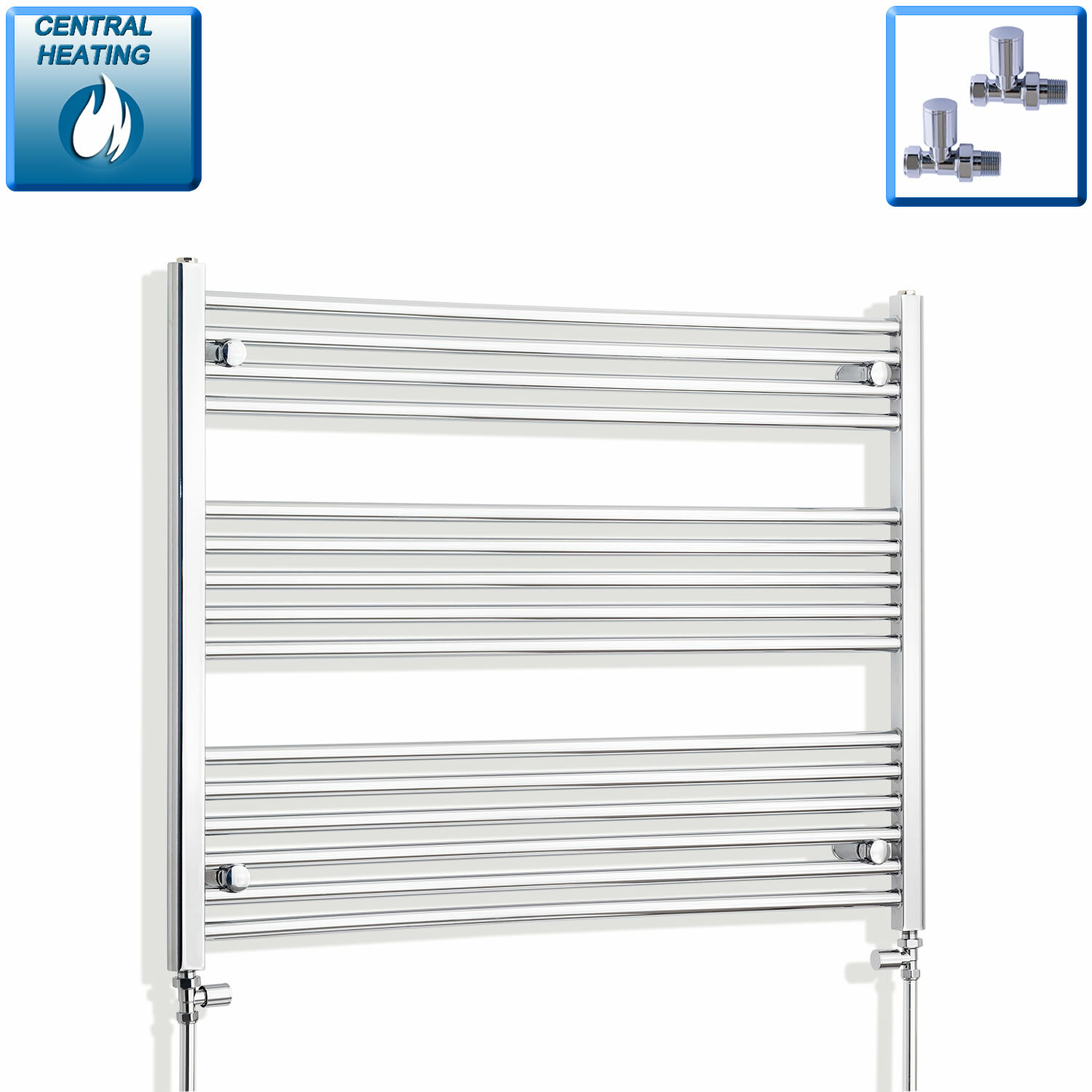 950mm Wide 800mm High Flat Chrome Heated Towel Rail Radiator Electric