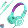 Bywulanda Kids Headphones with LED Lights for School, Upgrade USB Type C Kid Headphone with Microphone, Volume Limiter 85/94dB, Wired On Ear Headphones for Boys/Girls/Tablet/Travel -Green