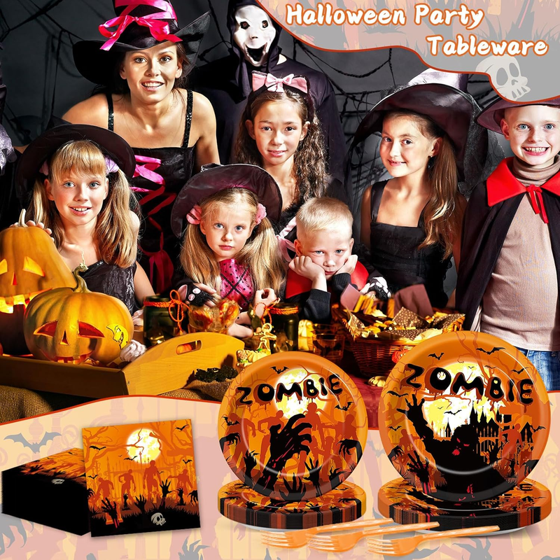 96 Pcs Zombie Halloween Party Tableware Set - Plates and Napkins