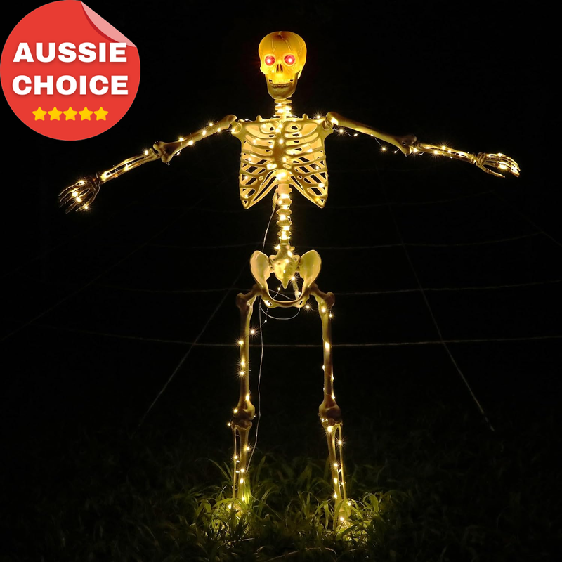 53" Light Up Skeleton Poseable Body with LED Eyes Halloween Yard Decor