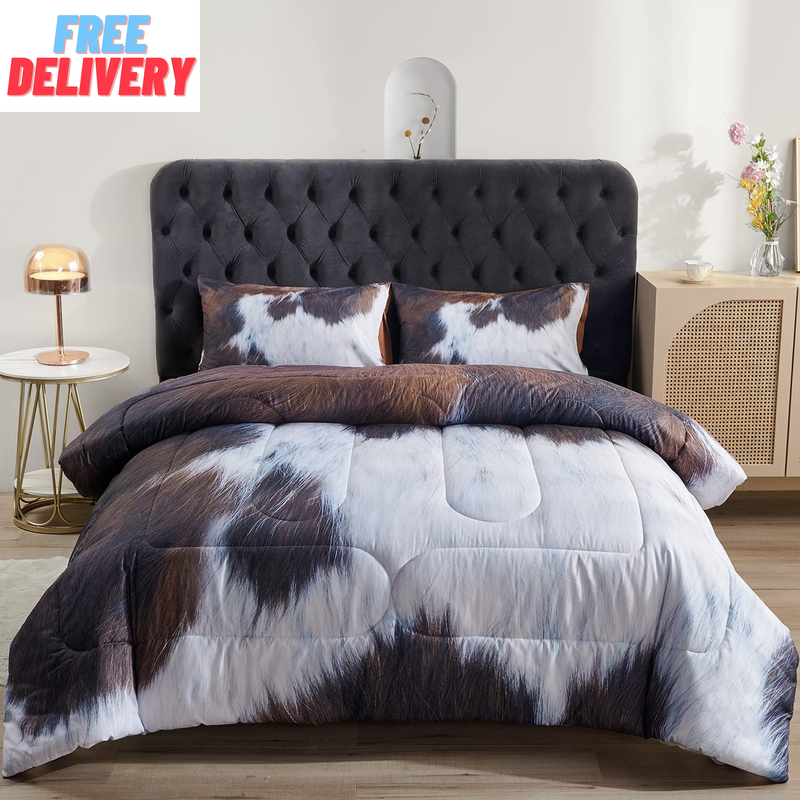 Queen Size, Highland Cowhide Rustic Farmhouse Bedding Se
