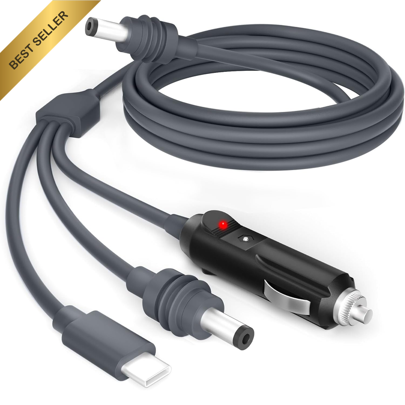 3-in-1 USB-C to DC Power Cable 5M 16.4FT 18AWG Waterproof Car Adapter