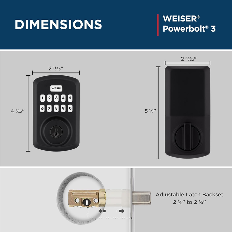 Powerbolt 3 Matte Black Keyless Entry Door Lock/Deadbolt Lock, 10-Button Keypad