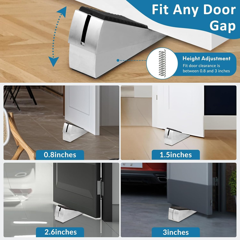 Heavy Duty Door Stopper, 2 Pack Adjustable Spring Large Stopper, 3 Inches High T