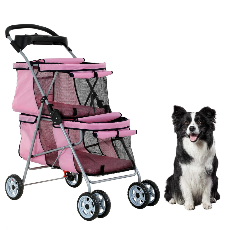 Dog Cat Stroller for 2 Pets Foldable 4 Wheels Small Medium Dogs Pet Stroller