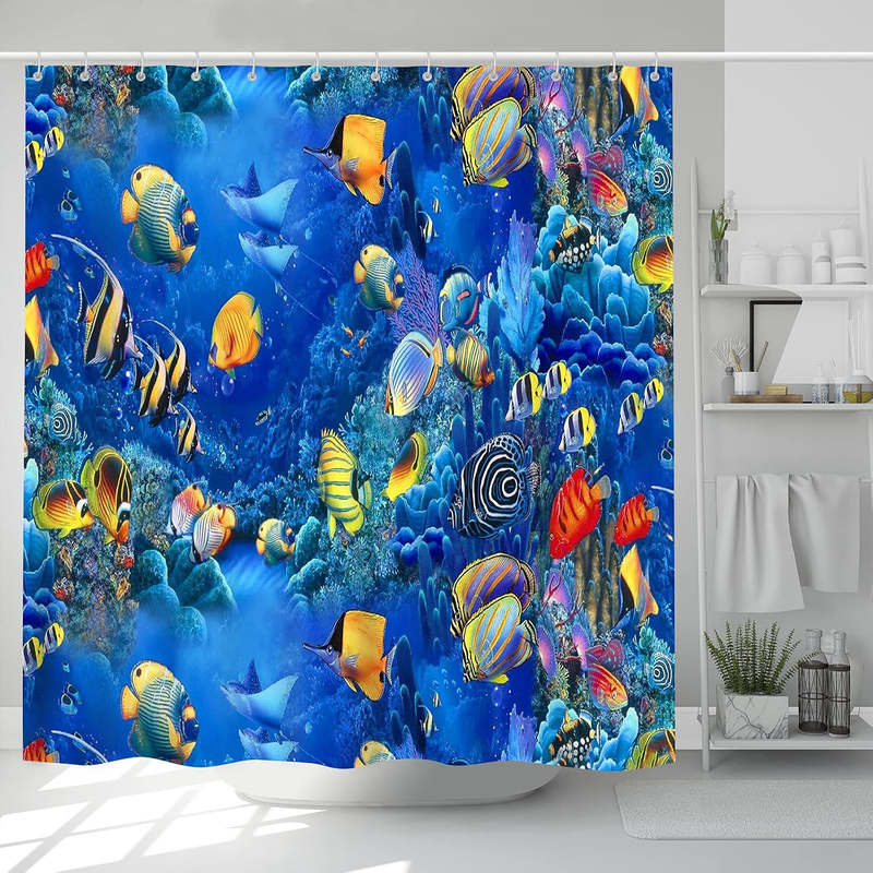 Underwater Shower Curtain Ocean Theme Tropical Fish Coral Animal Sea World Marin