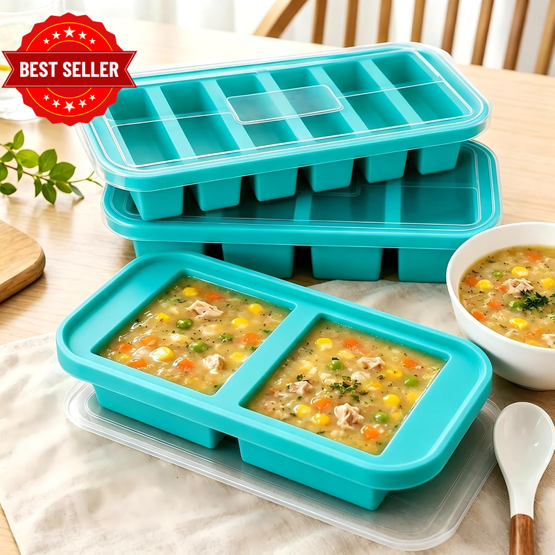 3 Pack (2/4/6 Cup) Silicone Freezer Tray with Lids, Meal Prep Freezer Moulds - F