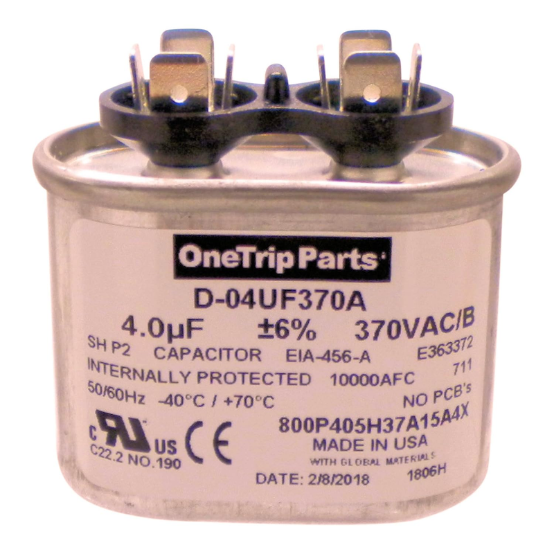 Run Capacitor 4 UF 370 VAC for USA Flat Oval