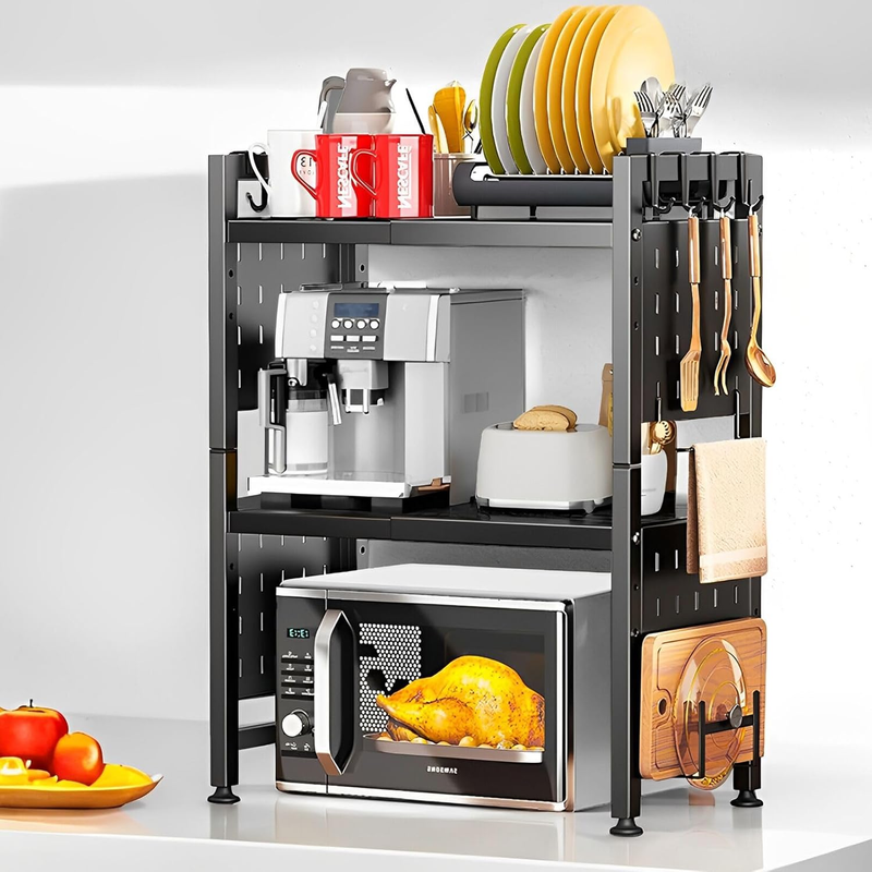 Microwave Shelf, 3-Tier Expandable Microwave Stand with DIY Pegboard – Adjustabl