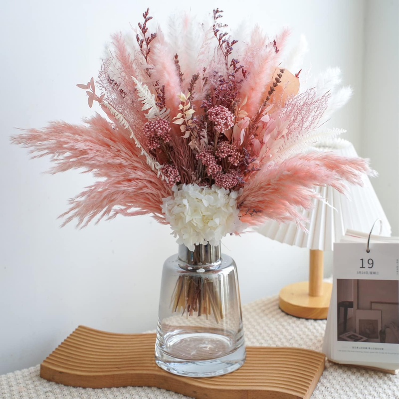 Natural Dried Pampas Grass Bouquet, Pink Flower Arrangements, Boho Home Decor Bo
