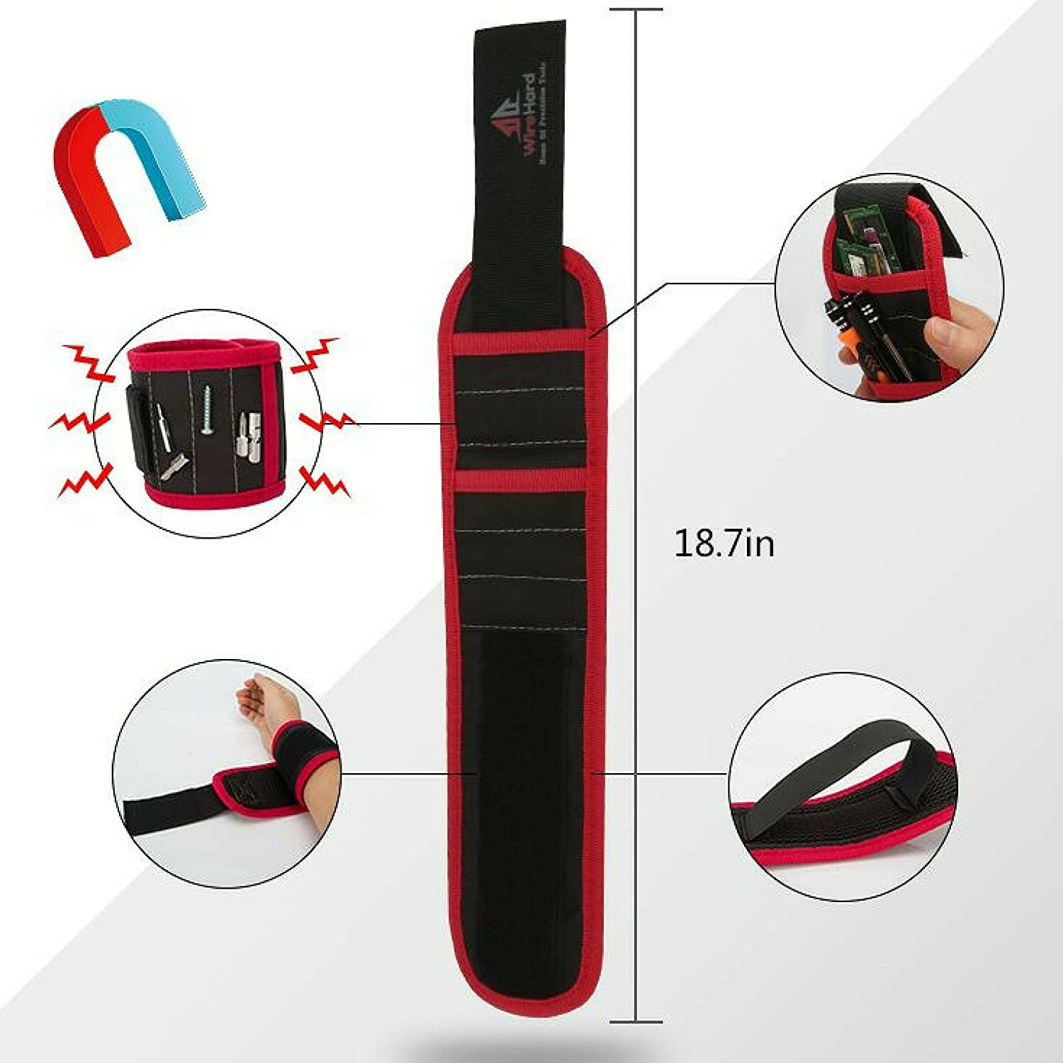 Magnetic Wristband Armband with Strong Magnets for Holding Screws, Nails, Bolts