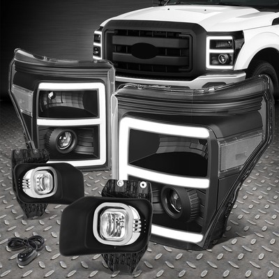 [LED DRL] ДЛЯ 11-16 F250-F550 SD ЧЕРНАЯ/ПРОЗРАЧНАЯ ФАРА ПРОЕКТОРА + ПРОТИВОТУМАННАЯ ФАРА + ВЫКЛЮЧАТЕЛЬ