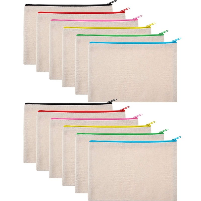 12 Pack Blank DIY Canvas Makeup Bag Multipurpose Toiletry Pouch