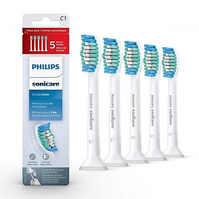 5 Pack C1 Sonicare Simply Clean Replacement Toothbrush Brush Heads HX6015/03