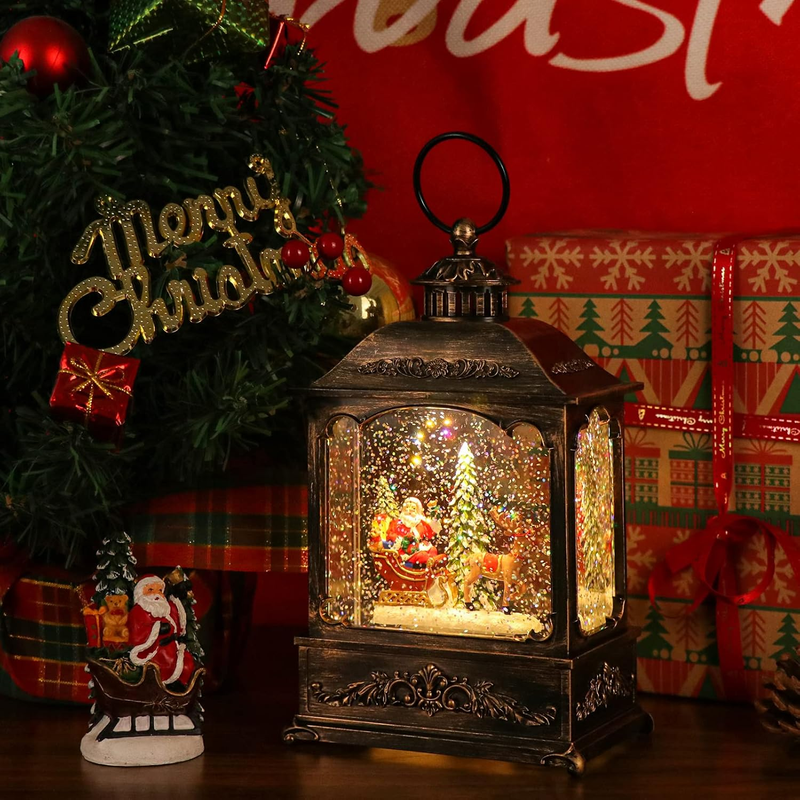 Christmas Snow Globe Music Water Glitter Lighted Lantern