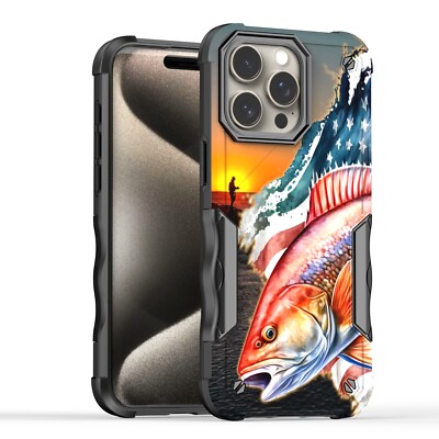 Case for iPhone XR 11 12 13 14 15 Pro Max 5G Bumper Cover Fishing Hunting Design