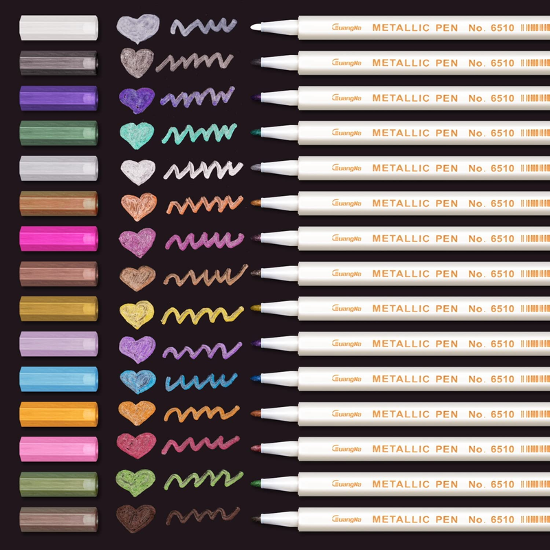 Metallic Marker Pens -15 Colors Fine Tip, for Black Paper/Kids Adult Coloring Ca