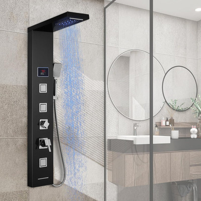 ROVOGO Shower Panel Tower System with LED Lights - No Battery Needed, Shower Col