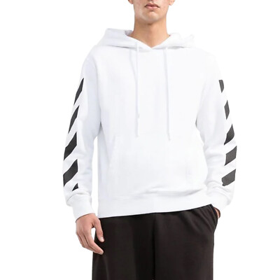 Pre-owned Off-white Diag Arrow Slim Hoodie Mens Style : Ombb097c99fle01 In White/black