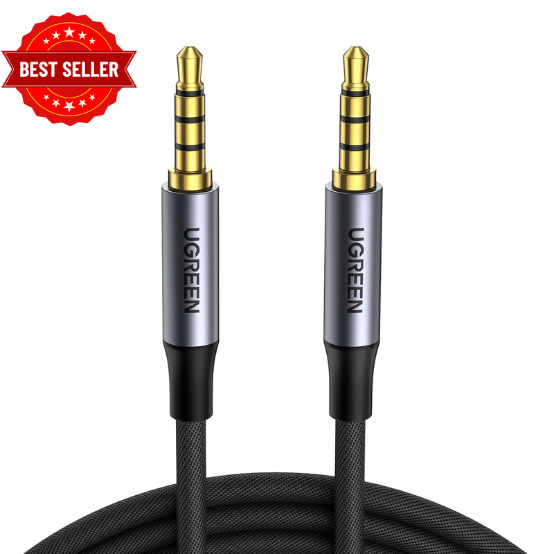 3.5 Mm 4-Pole TRRS Stereo Aux Cable, Male-To-Male, Braided, 2 M