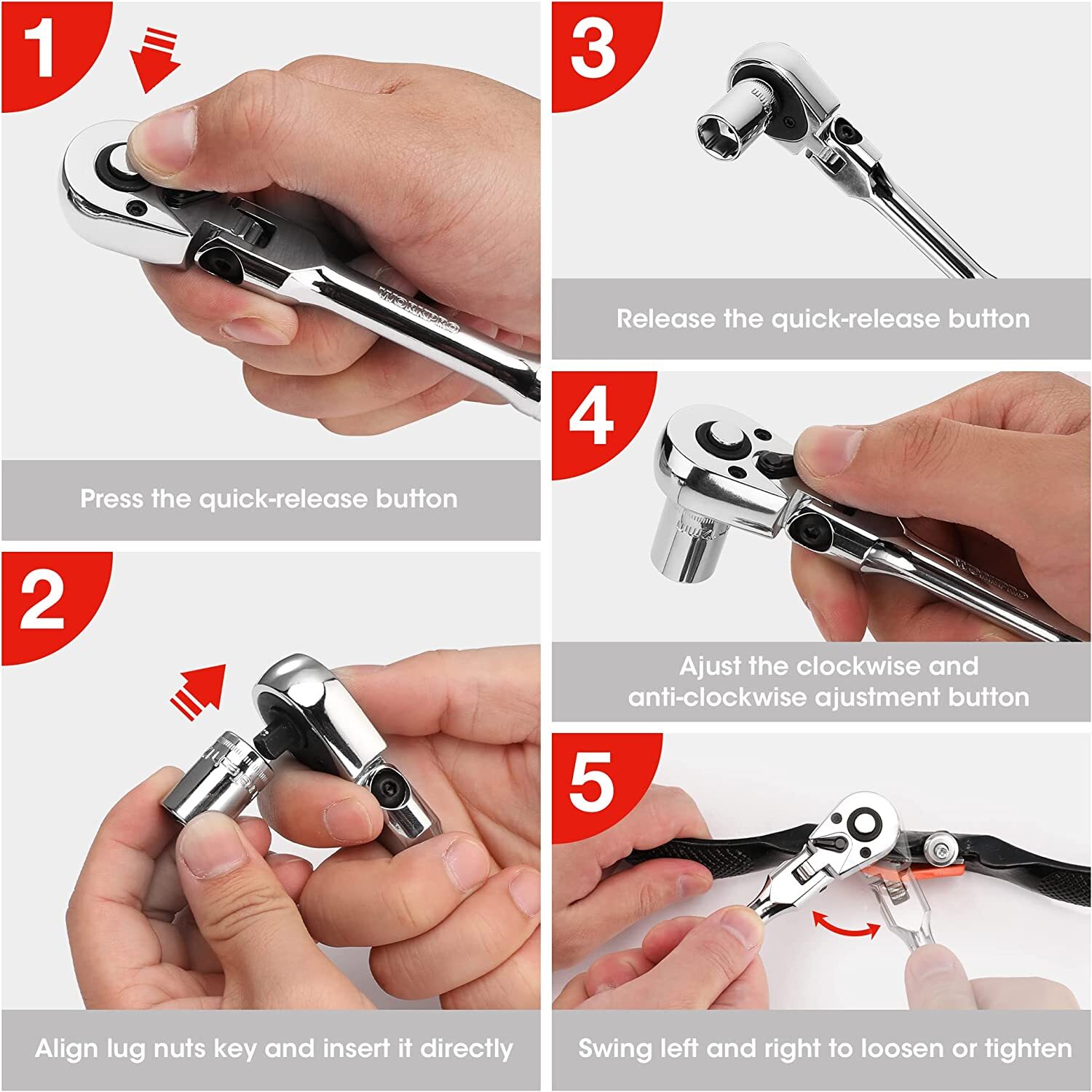 WORKPRO 1/4" Drive Flex Head Ratchet 72-Tooth Quick Release  5 Degree Swing NEW