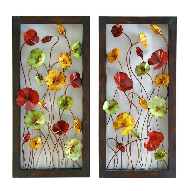 Metal Wall Plaque Flower Set Of 2 Art Decor Accent Home Kitchen Outdoor Patio