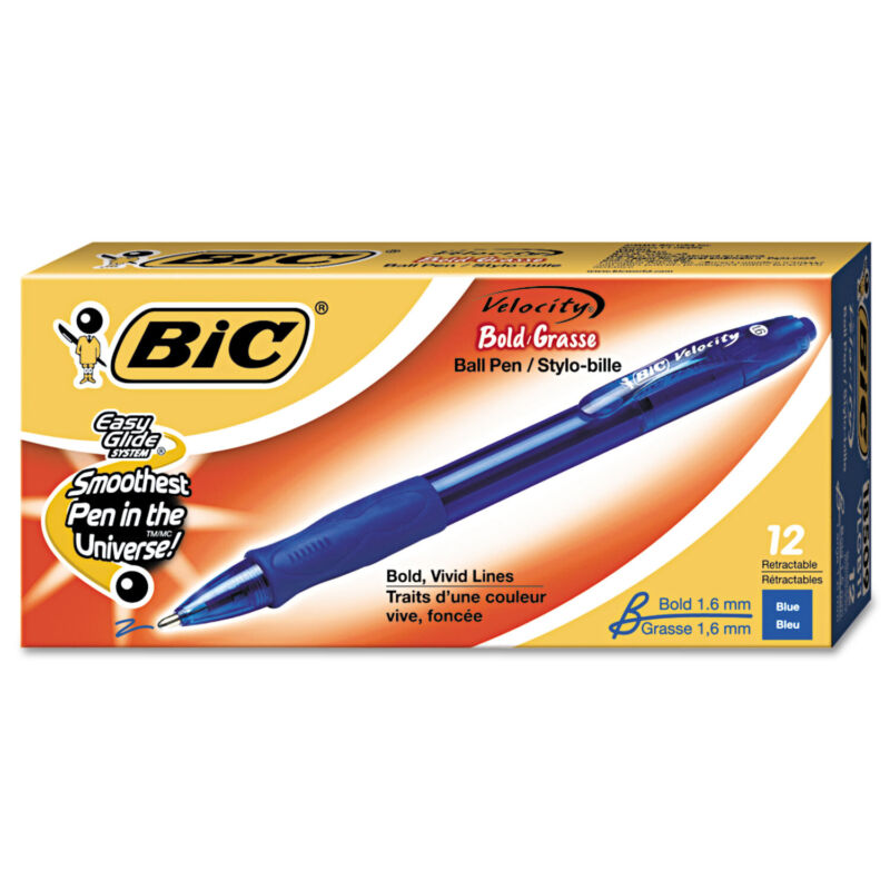 Bic Vlgb11be Velocity Ballpoint Rt Pen 1.6mm Blue Ink Bold Sold 1 Dozen