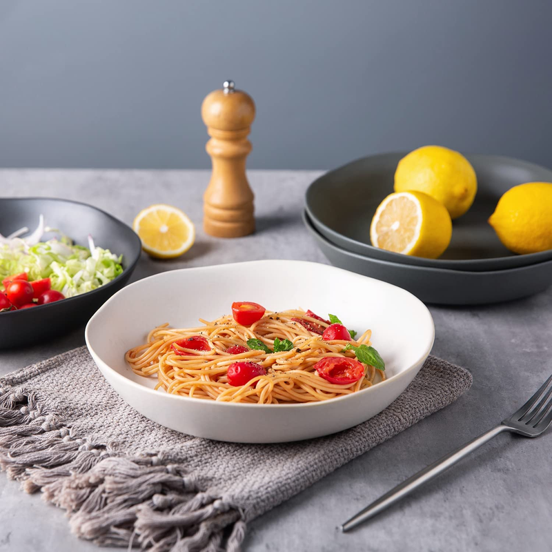 9.75 Inch Stoneware Flat Pasta Bowls 38Oz Large Wide Bowls Set of 4 for Kitchen