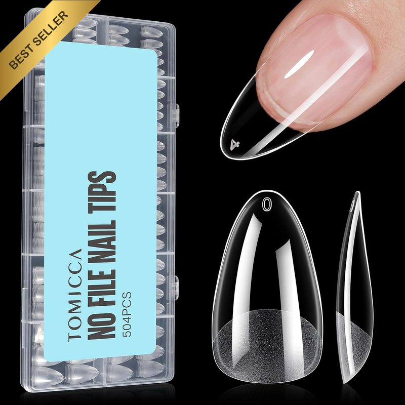 Medium Almond Shaped Nail Tips, 504PCS Half Matte Soft Gel Tips, No File Needed,
