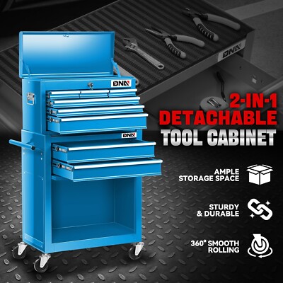 Комбинированный ящик для инструментов 2-в-1 с 8 выдвижными ящиками, шкаф на колесиках с ключами, синий