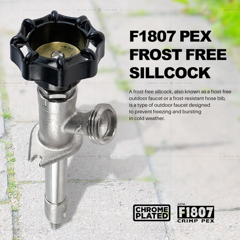 Midline Valve 8428P Sillcock Pipe Chrome Plated Brass Body Frost 1/2 inch PEX Co