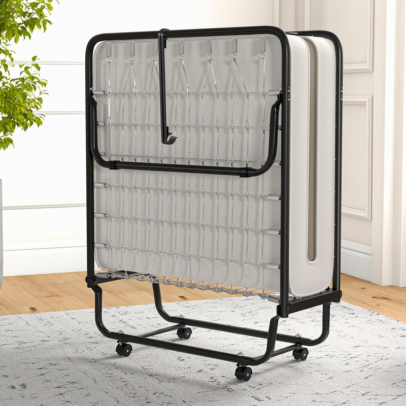 Folding Bed with Mattress for Adults with Memory Foam Mattress & Metal Frame on