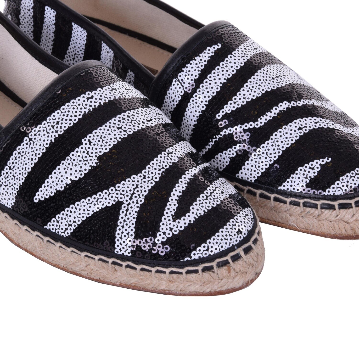 Pre-owned Dolce & Gabbana Sequins Zebra Print Espadrille Shoes Tremiti Black White