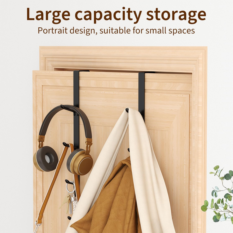 Door Hooks Towel Hanger: Black Heavy Duty Over Door Coat Hanger for Bathroom 2 P