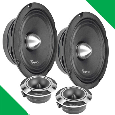 2x Timpano 6.5'' Midrange Bullet Slim Speakers 2x Super Tweeters 1500 watt Bundle