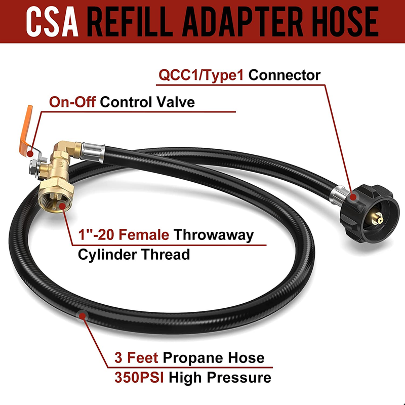 Propane Refill Adapter for 1 Lb. Tanks, 3FT Propane Refill Adapter ...