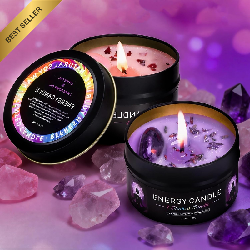 Crystal Scented Candle Set, 7Oz,Aromatherapy Candles,Natural Soy Wax, Lavender &