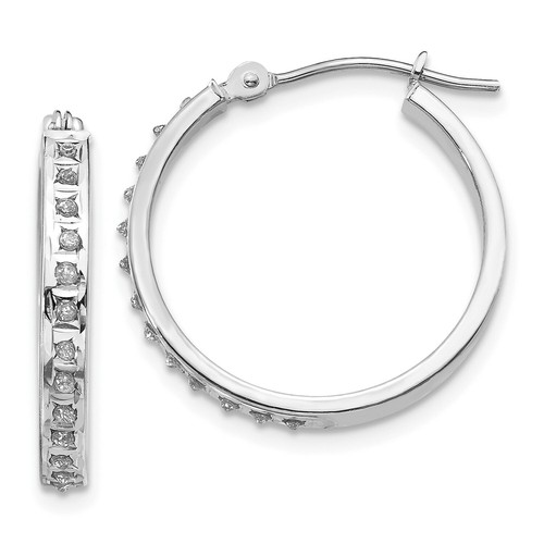 Pre-owned Goldia 14k White Gold Round Diamond Small 21mm Circle Hinged Hoop Earrings 0.01 Ct.