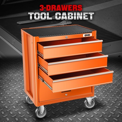 Запирающаяся универсальная тележка для инструментов на колесиках с 3 выдвижными ящиками, Шкаф для хранения комода оранжевого цвета