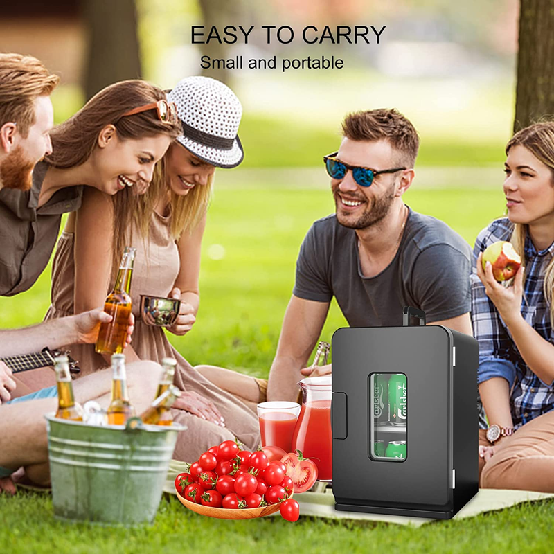 15 Liter/21 Cans Mini Fridge for Bedroom, 110V AC/12V DC Portable Skincare Fridg