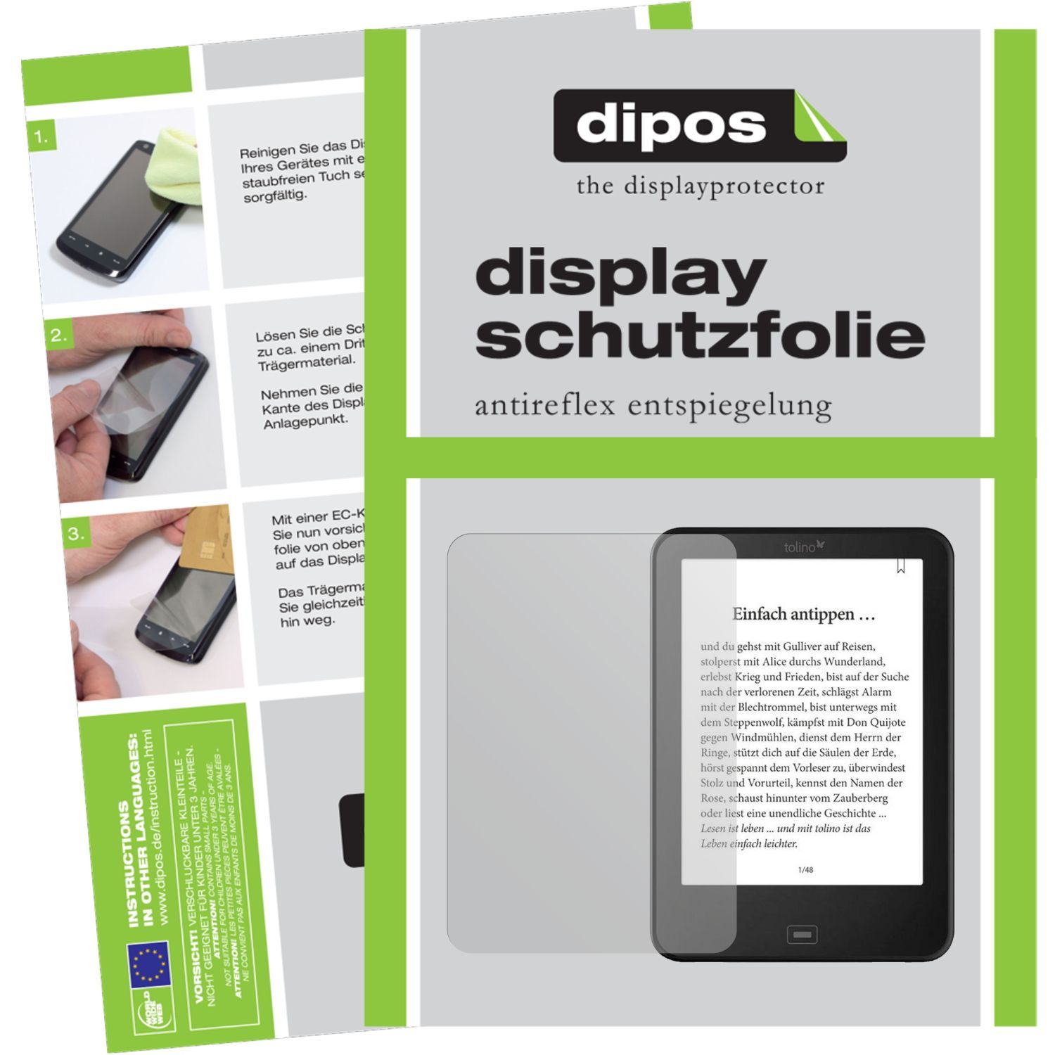 Dipos Pellicola Protettiva Antiriflesso Per Tolino Vision 3 HD – 2 Pezzi, Made In Germany, Anti-impronta