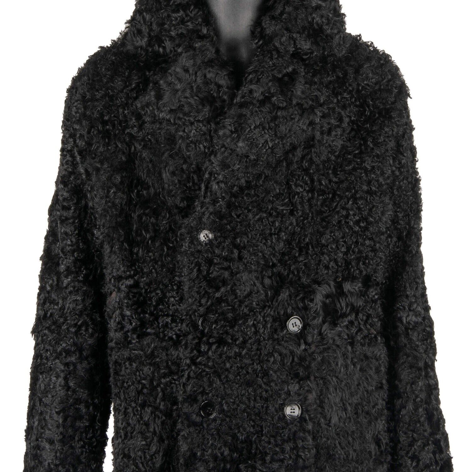 Pre-owned Dolce & Gabbana Runway $9.500 Oversize Long Lamb Fur Leather Coat Black 11225