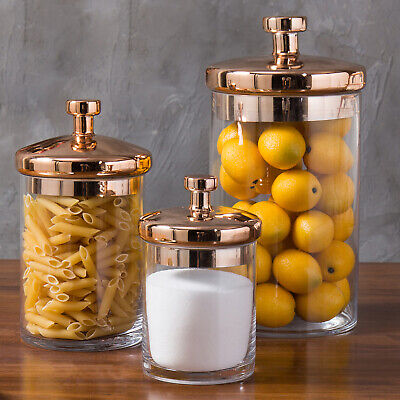 MyGift Set of 3 Clear Glass and Copper Tone Kitchen and Bath