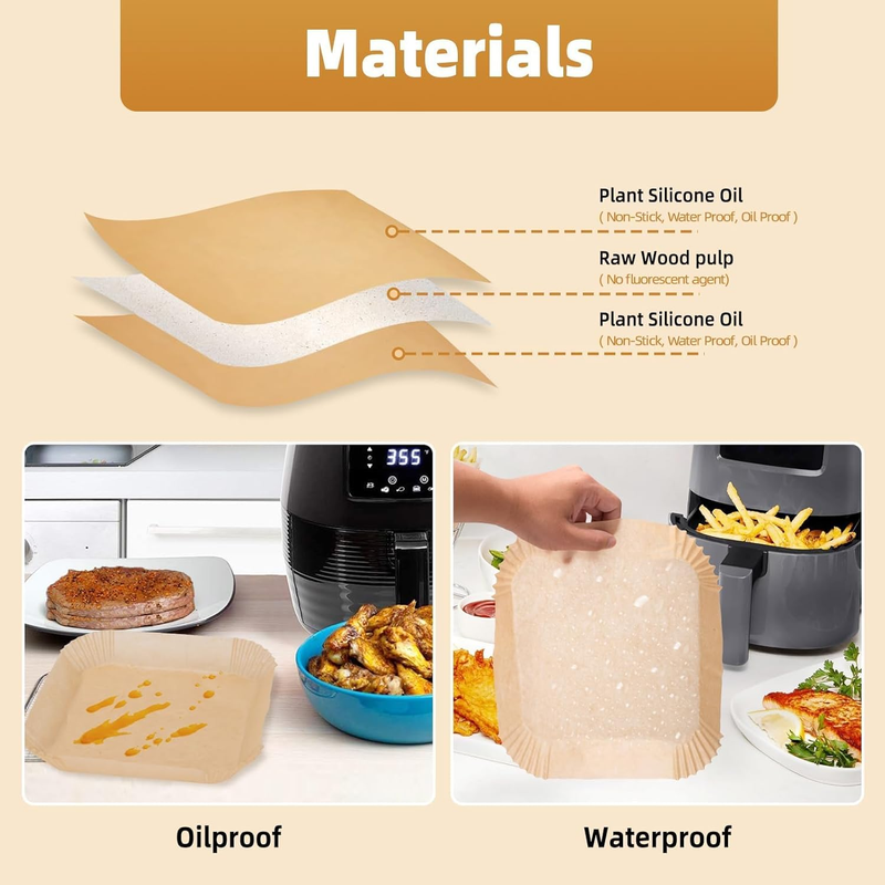 Disposable Air Fryer Liners, 200 PCS 9-Inch Square Air Fryer Paper, Microwave Ba