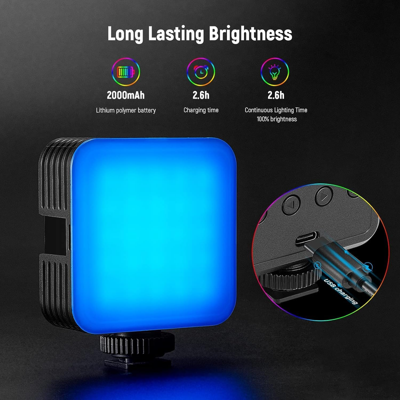 Magnetic RGB Video Light, 360° Full Color RGB61 LED Camera Light with 3 Cold Sho