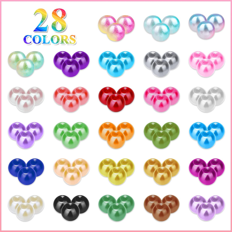 Pearl Beads for Jewelry Making,  2000PCS 28 Colors 6mm Round Pearl Beads with Gr