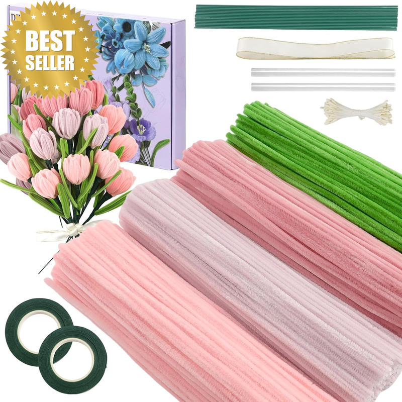 400 Pcs Pipe Cleaners Craft Kit with 4 Colors Chenille Stems, Floral Wires DIY F