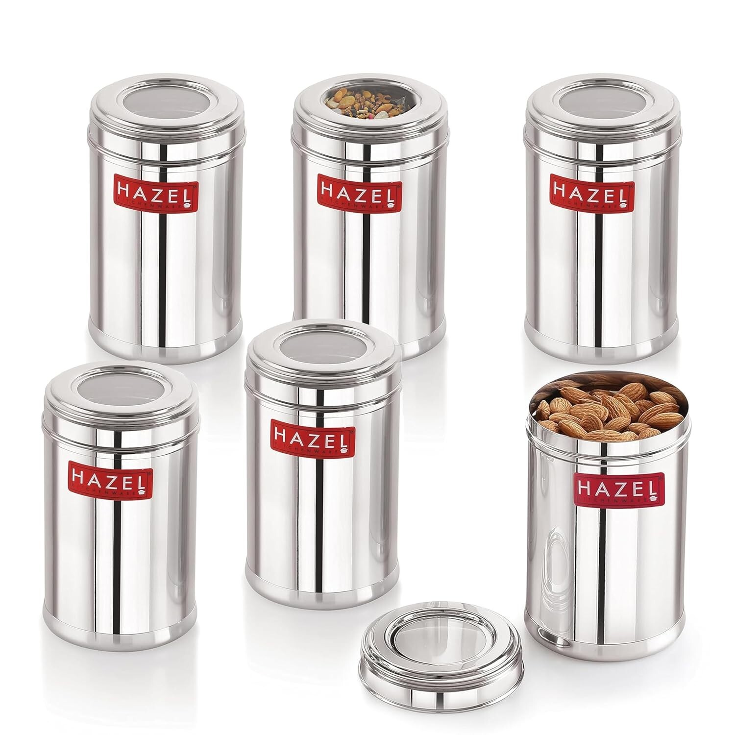 Set of 6 Stainless Steel Storage Box Kitchen 700 ml Each Top