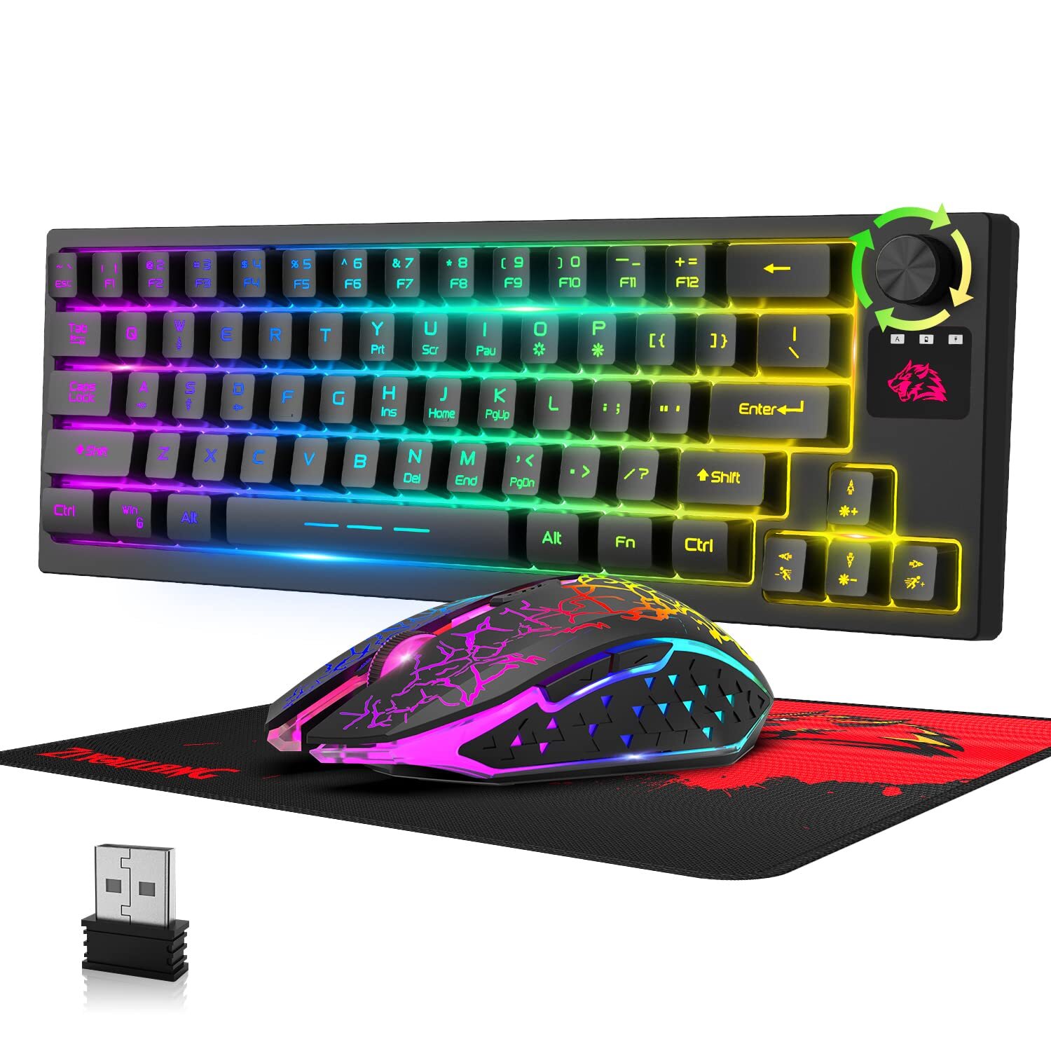 Wireless Gaming Keyboard and Mouse Combo RGB Backlit with Ro