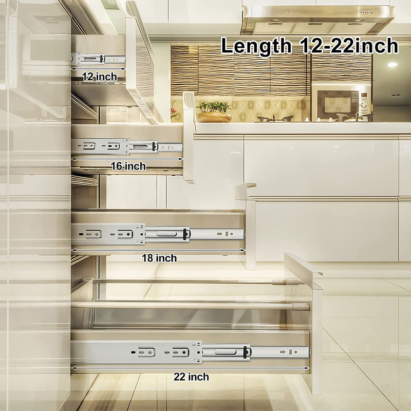 6 Pair 22 Inch Drawer Slides, 3- Fold Full Extension Center Mount Drawer Glides,
